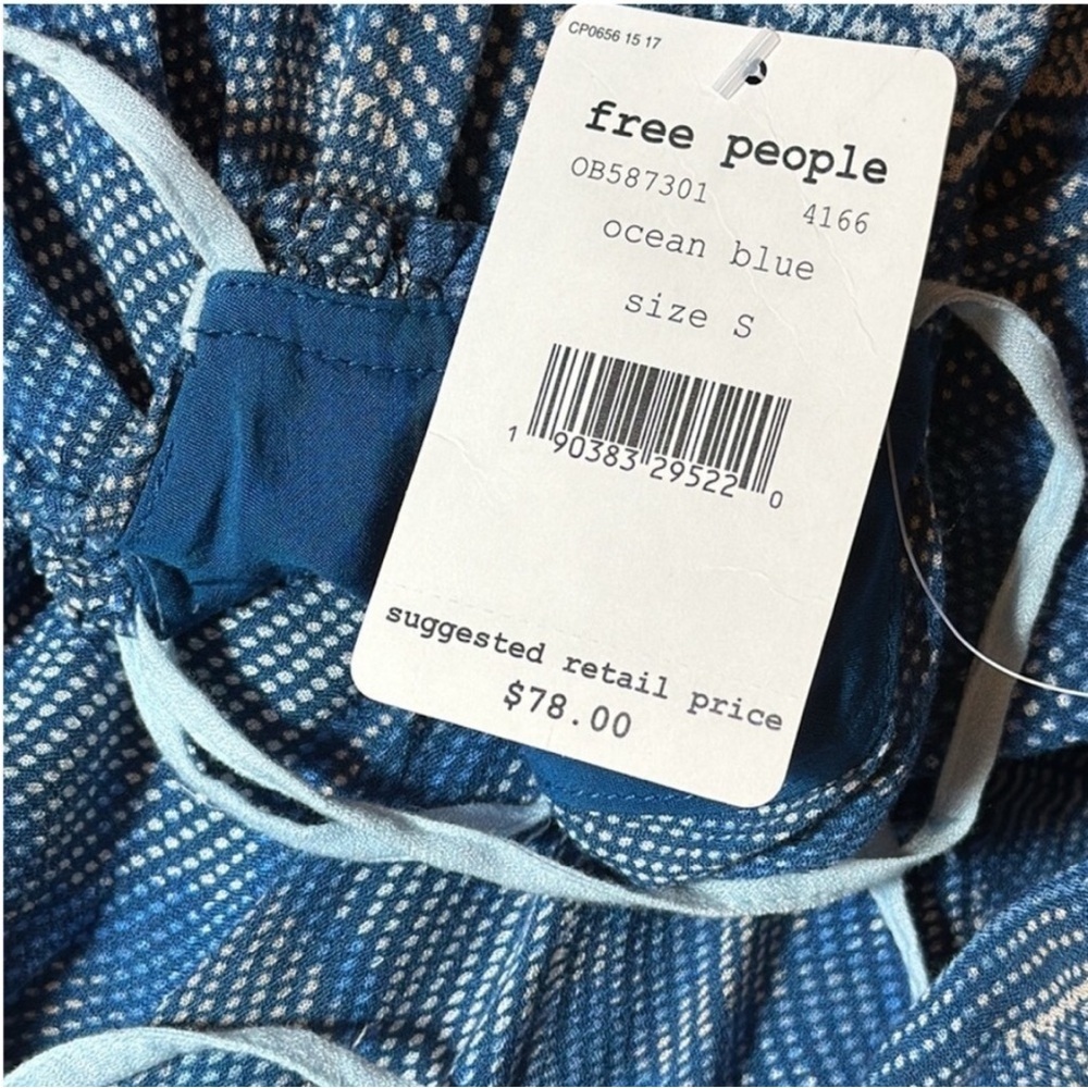 NWT Free People sleeveless lace up sides lined Ocean Blue tank blouse Sz S - Picture 9 of 11